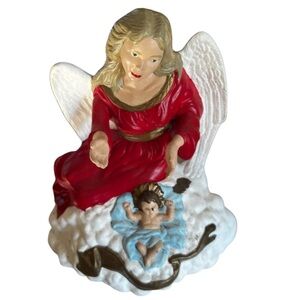 Angel #1 Vintage Angel Figurine with Baby | Red Robe | Nativity Christmas Decor